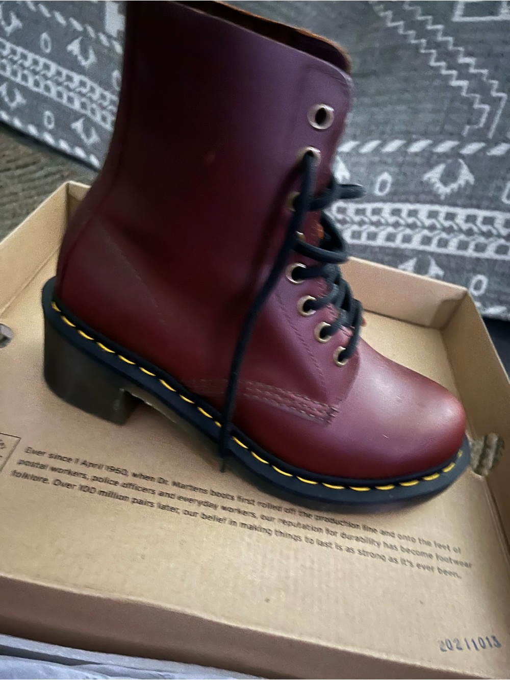 Dr. Martens Women's 8-Eye Leather Boots in Burgundy with Black Laces - Picture 2 of 11